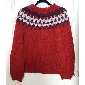 Red Pure Wool Icelandic "Fair-Isle" Sweater